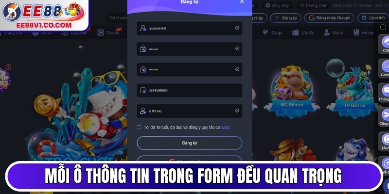 Mỗi ô thông tin trong form đều quan trọng