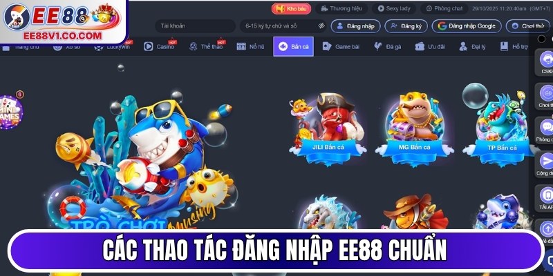 Các thao tác đăng nhập EE88 chuẩn